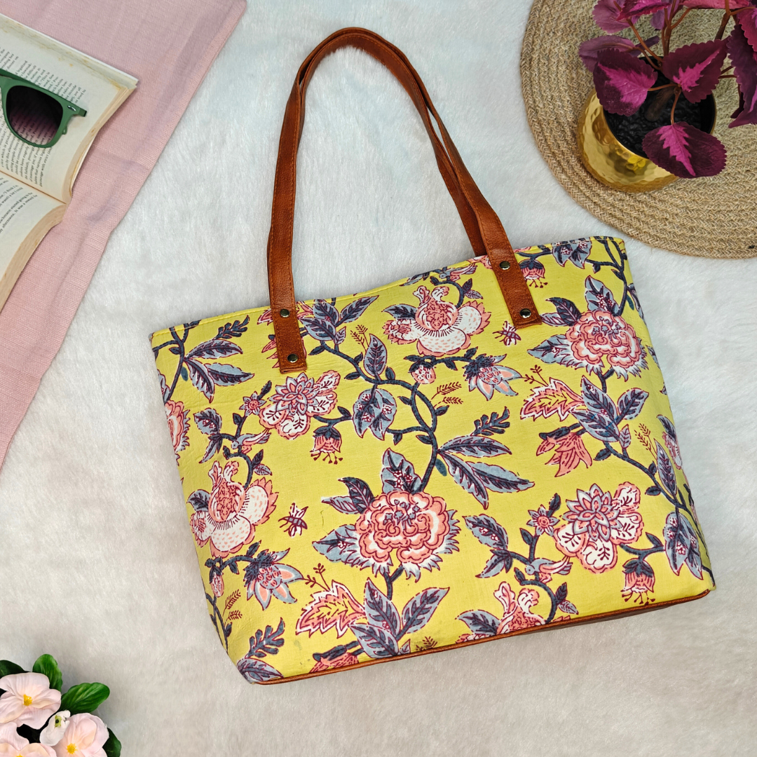 Everyday Tote bags for Women - Yellow kalamkari