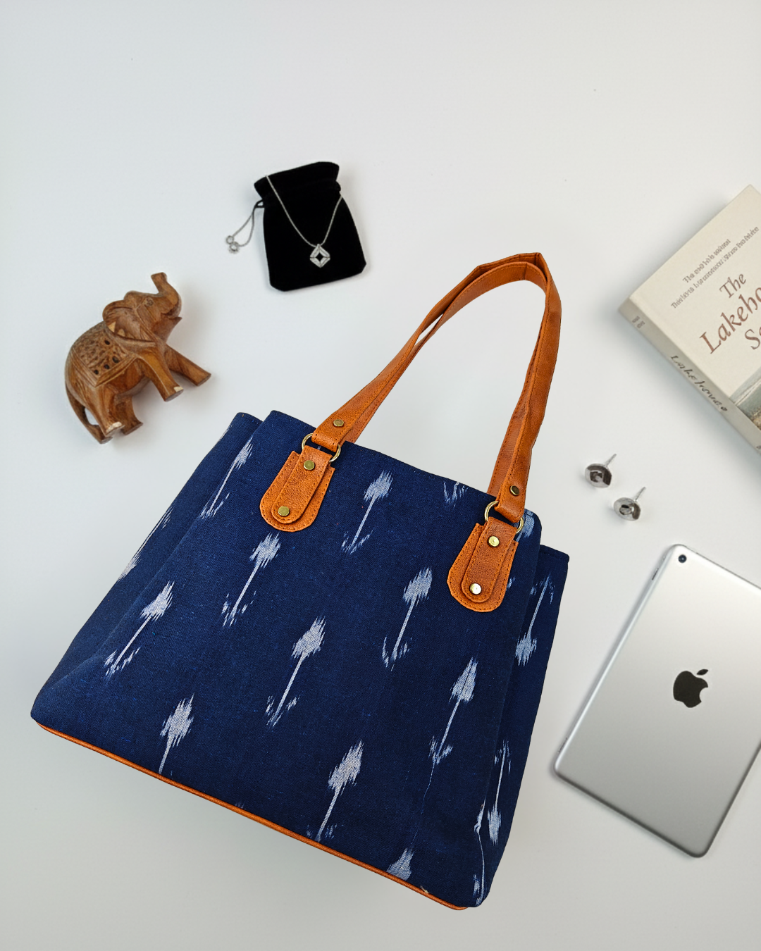 3 Partition Tote Bag for Women - Ikkat Weave