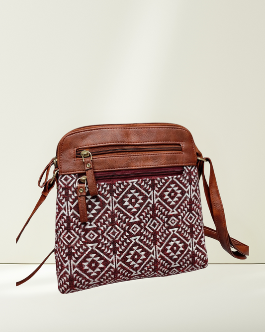 Jacquard Multi-zipper Sling Bag For Women - Red - Surovi Bags