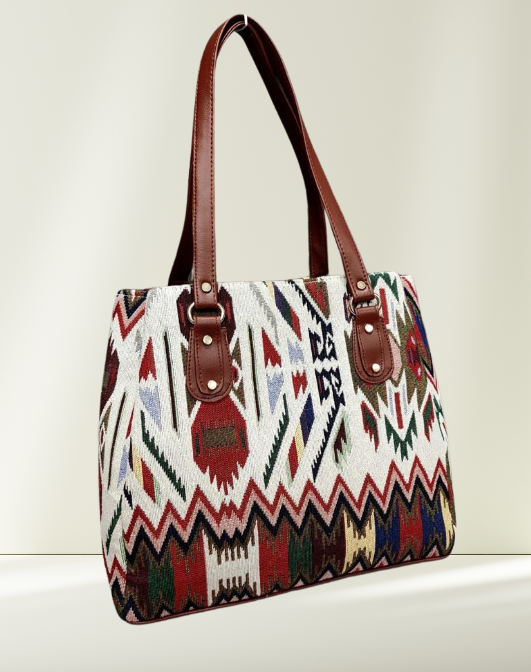 3 Partition Jacquard Tote Bags for Office - Tribal Weave
