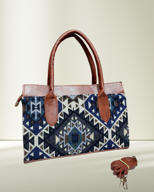 Women Urban Jacquard Handbag - Navy Blue