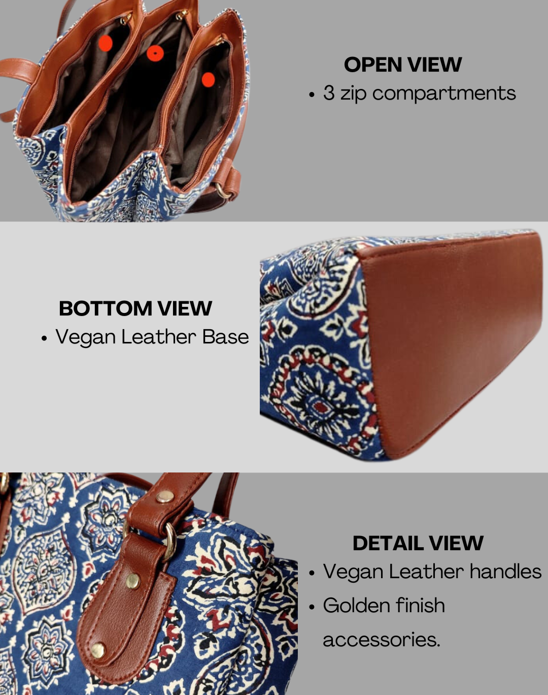 3 Partition Tote Bag for Women - Ikkat Weave - Surovi Bags