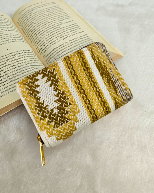 Jacquard Foldable Pocket Wallet For Women - Yellow Weave