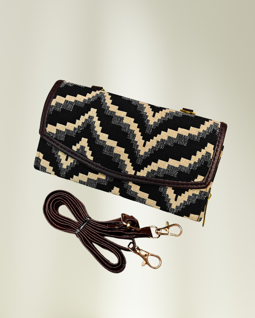 Stylish and Compact Jacquard Sling Wallet - Monocrome Weave