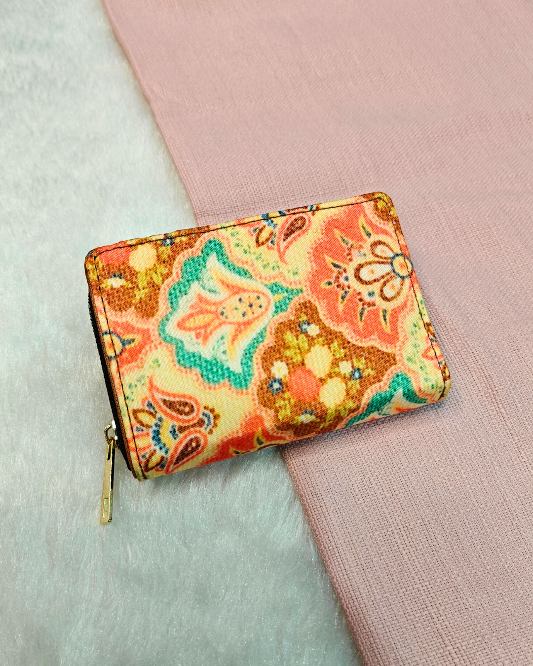 Foldable Pocket Wallet For Women - Mughal Motif