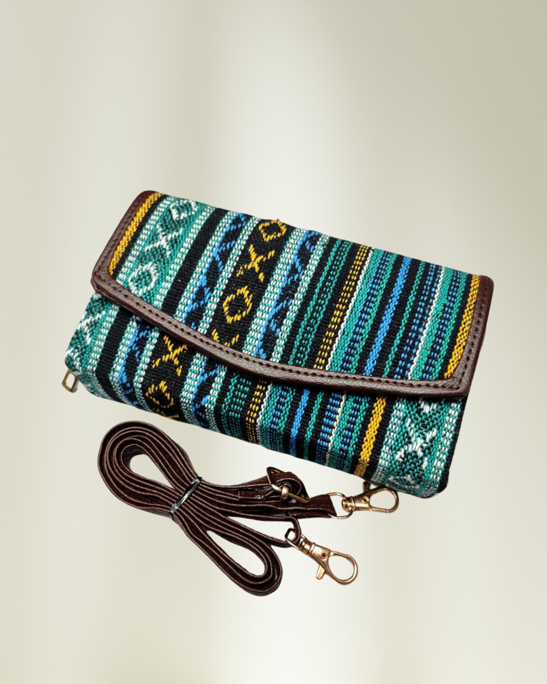 Stylish and Compact Jacquard Sling Wallet - Green - Surovi Bags