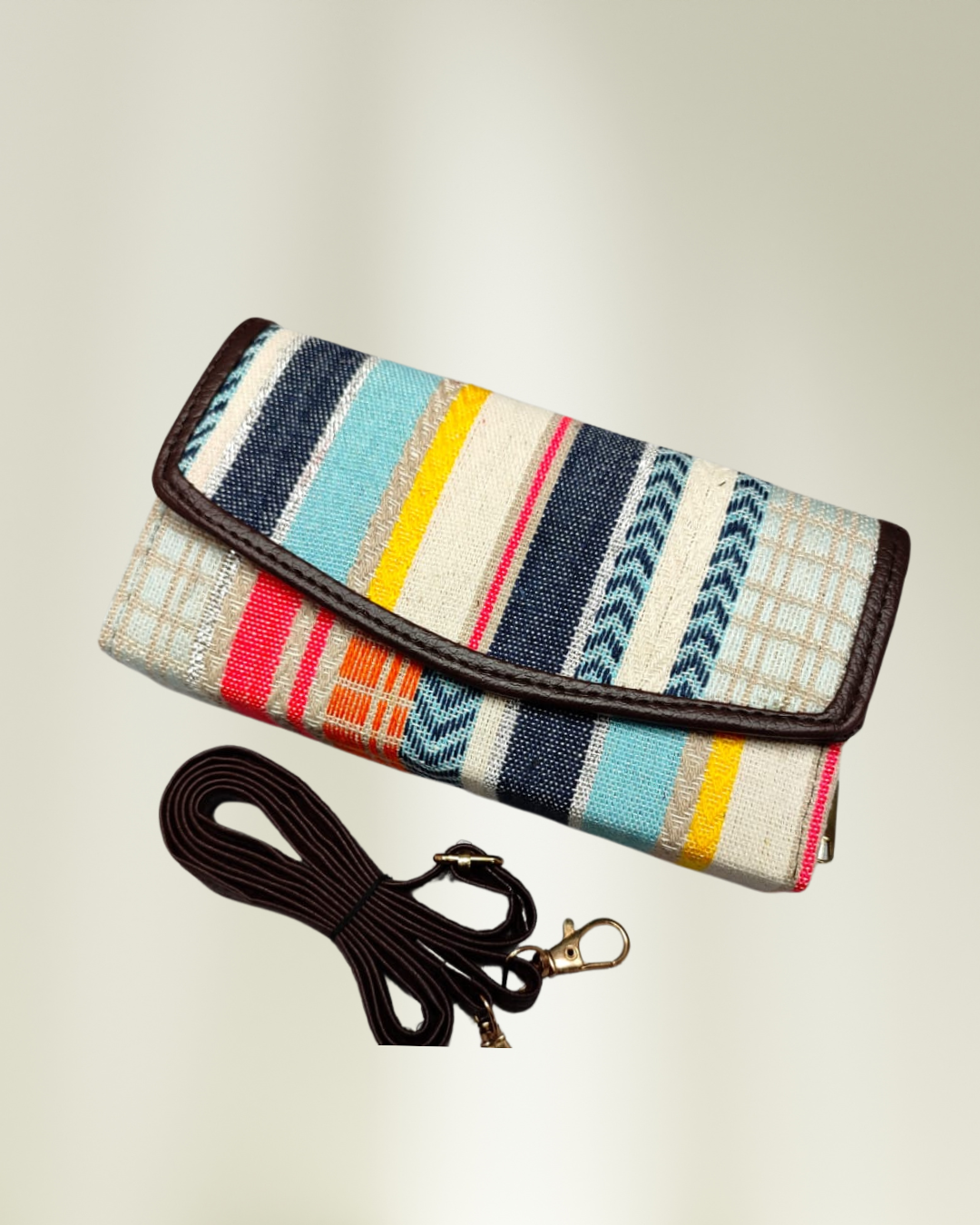 Stylish and Compact Jacquard Sling Wallet - Rainbow Weave - Surovi Bags