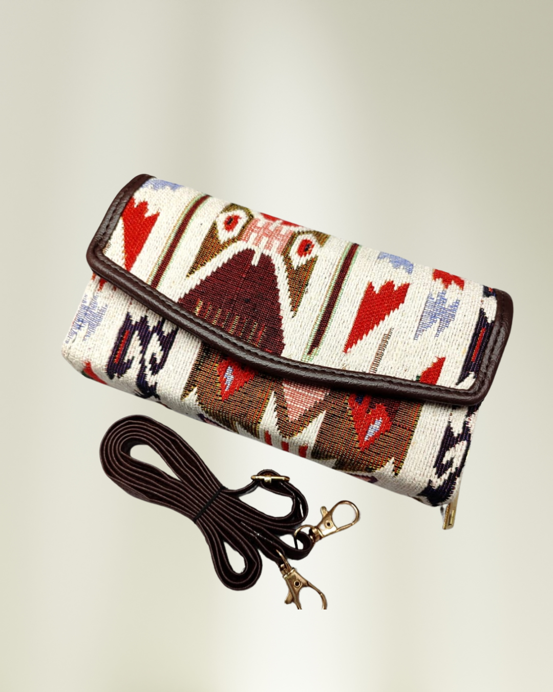 Stylish and Compact Jacquard Sling Wallet - Tribal Weave - Surovi Bags