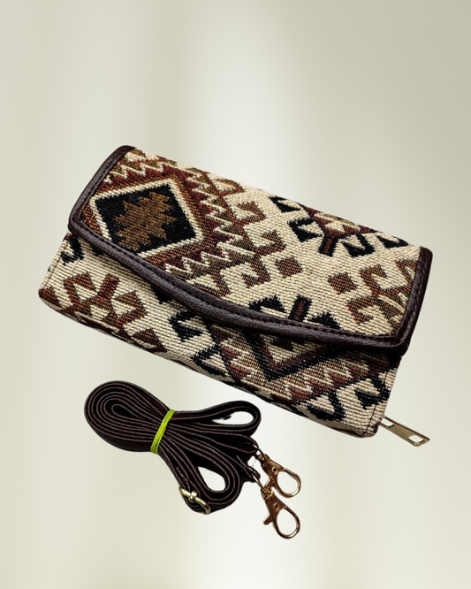 Stylish and Compact Jacquard Sling Wallet - Beige Weave - Surovi Bags