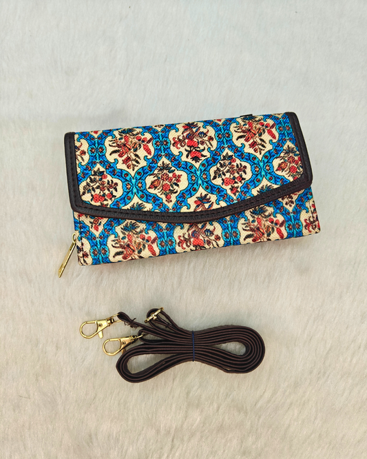 Stylish and Compact Sling Wallet - Blue Motif