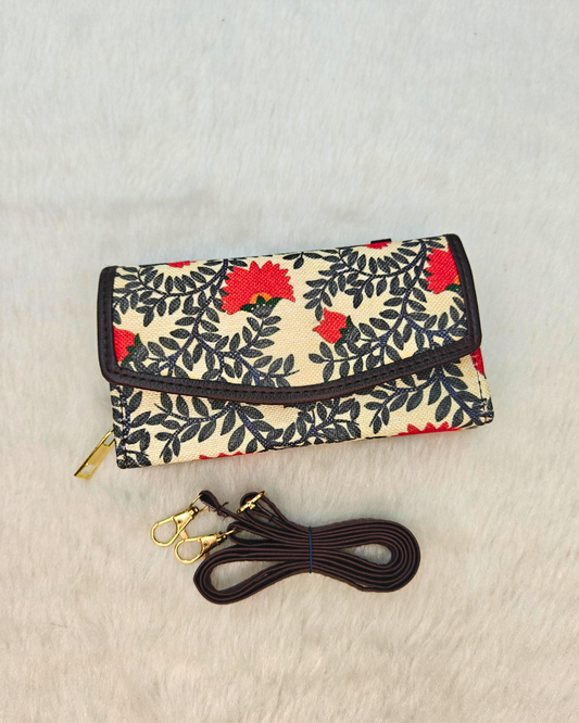 Stylish and Compact Sling Wallet - Red Floral