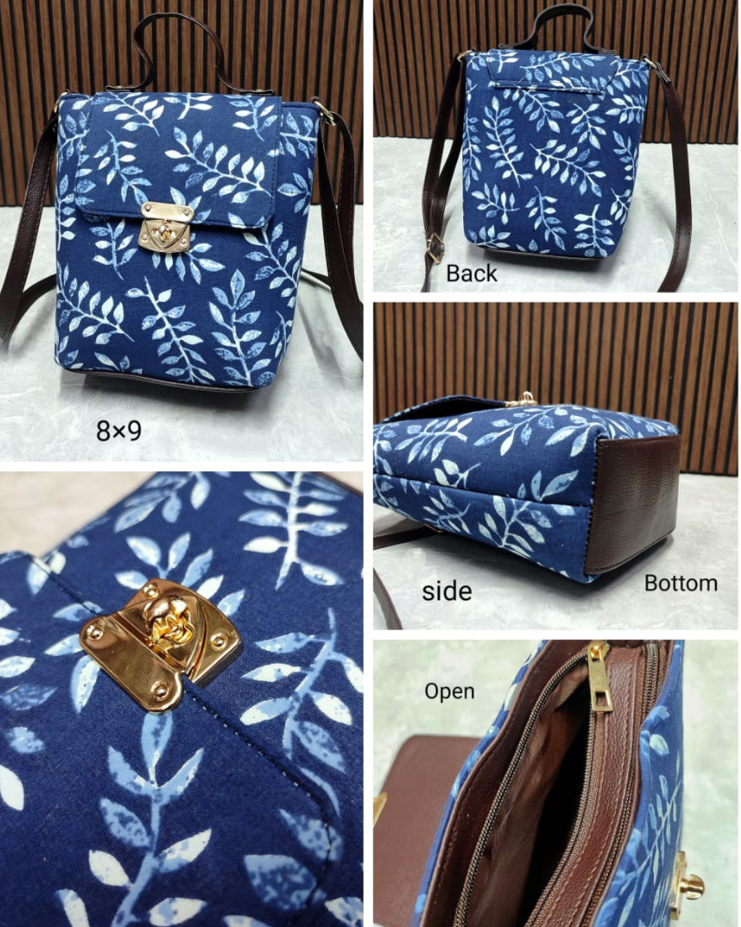 Printed Cotton Double Handle Sling - Charcoal Floral Sling - Surovi Bags