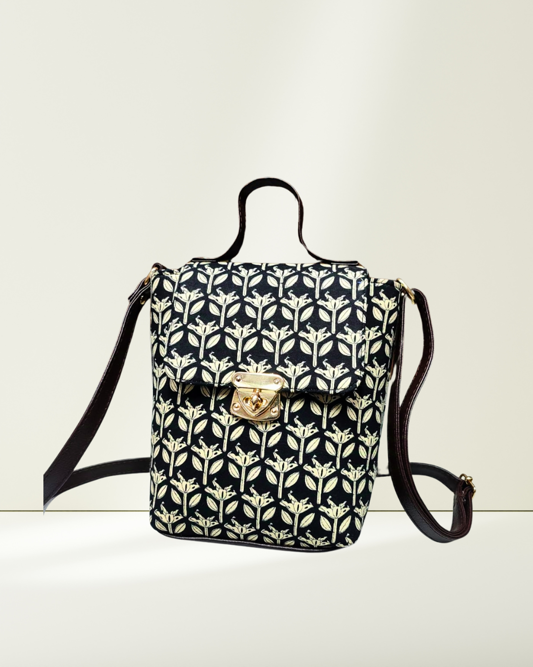 Printed Cotton Double Handle Sling - Starlight Flora Sling - Surovi Bags