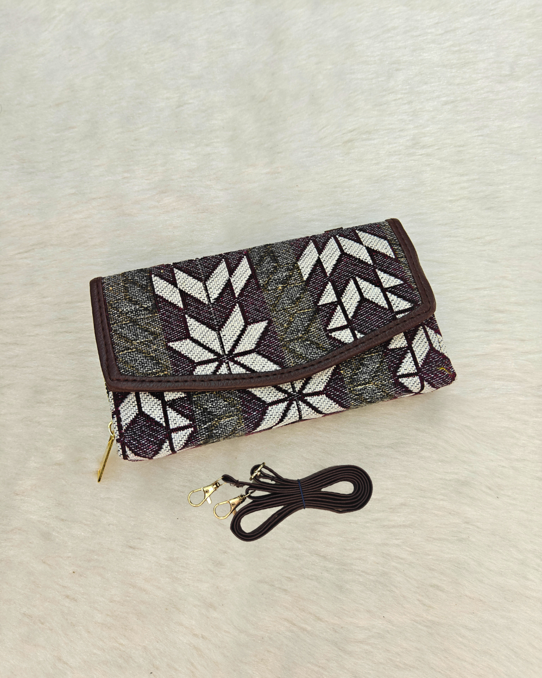 Stylish and Compact Jacquard Sling Wallet - Grey