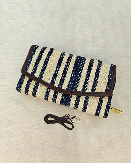 Stylish and Compact Jacquard Sling Wallet - Unequal Strips