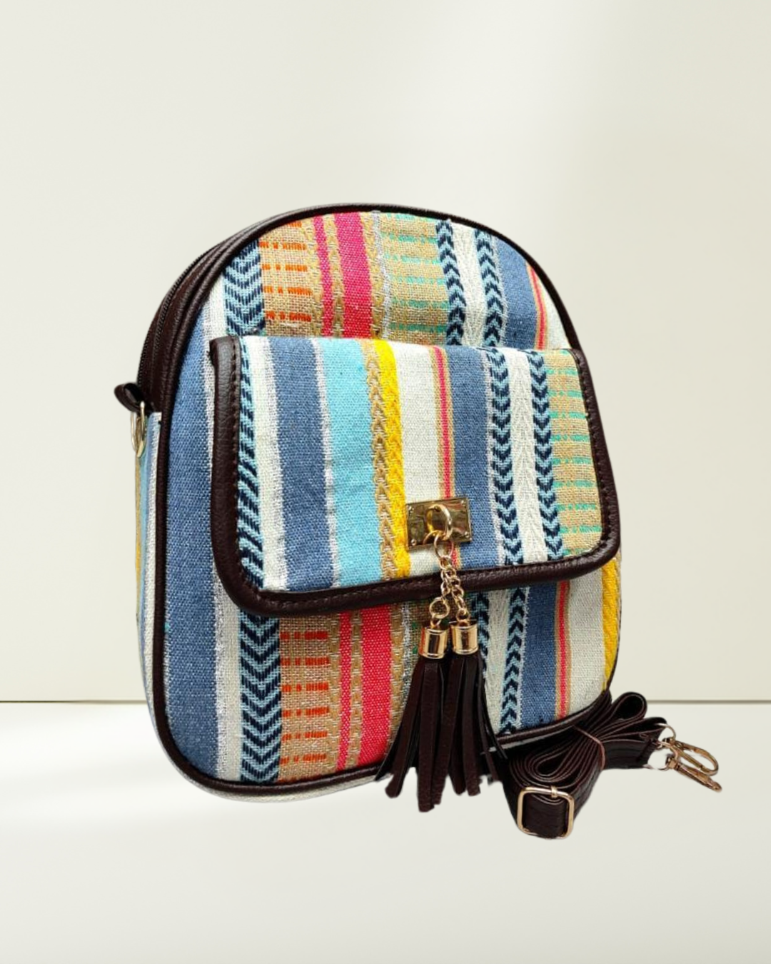 Jacquard Convertible Backpack cum Sling Bag - Rainbow Weave - Surovi Bags