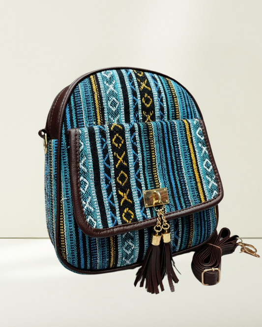 Jacquard Convertible Backpack cum Sling Bag - Green - Surovi Bags