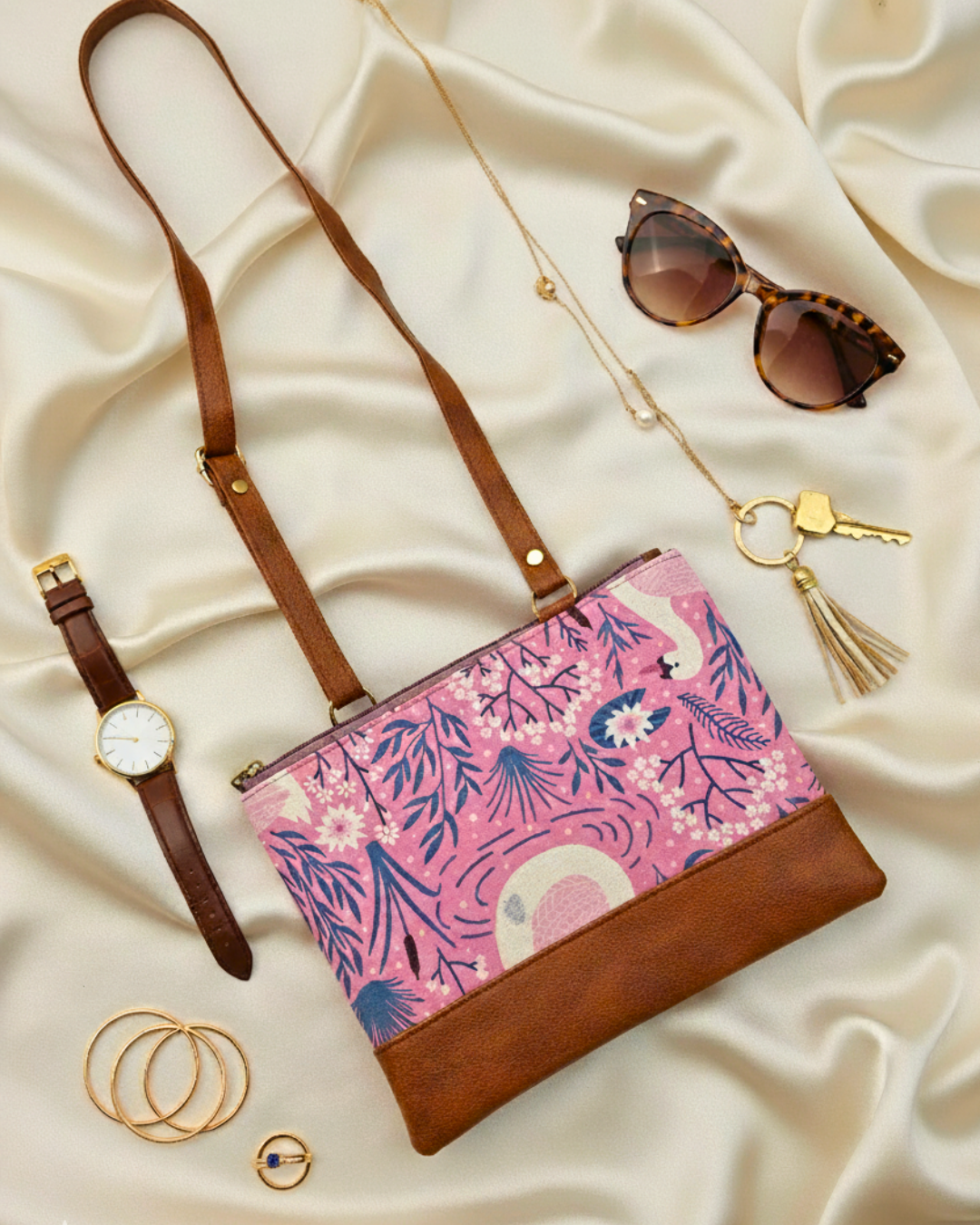 Everyday Convenience: The Jaipuri & Ikkat Sling Bag - Pink Floral