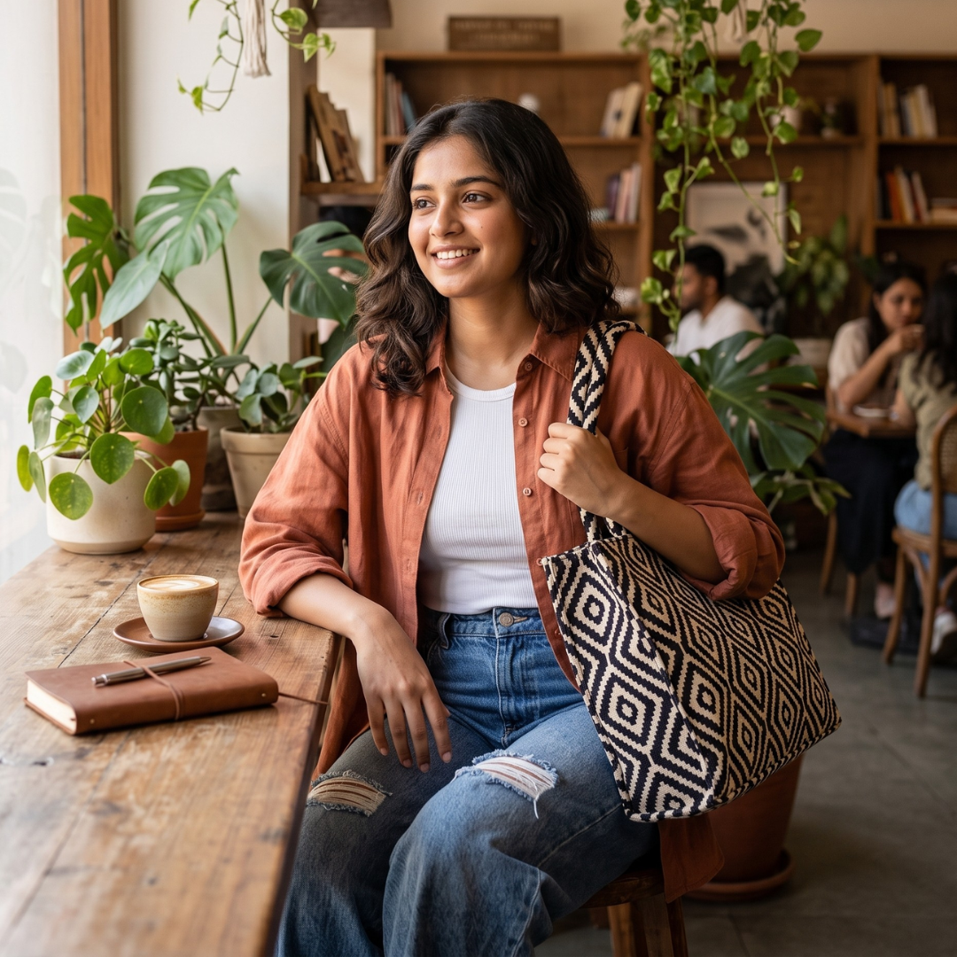 Jacquard Laptop Box Tote - Multi Color Weave