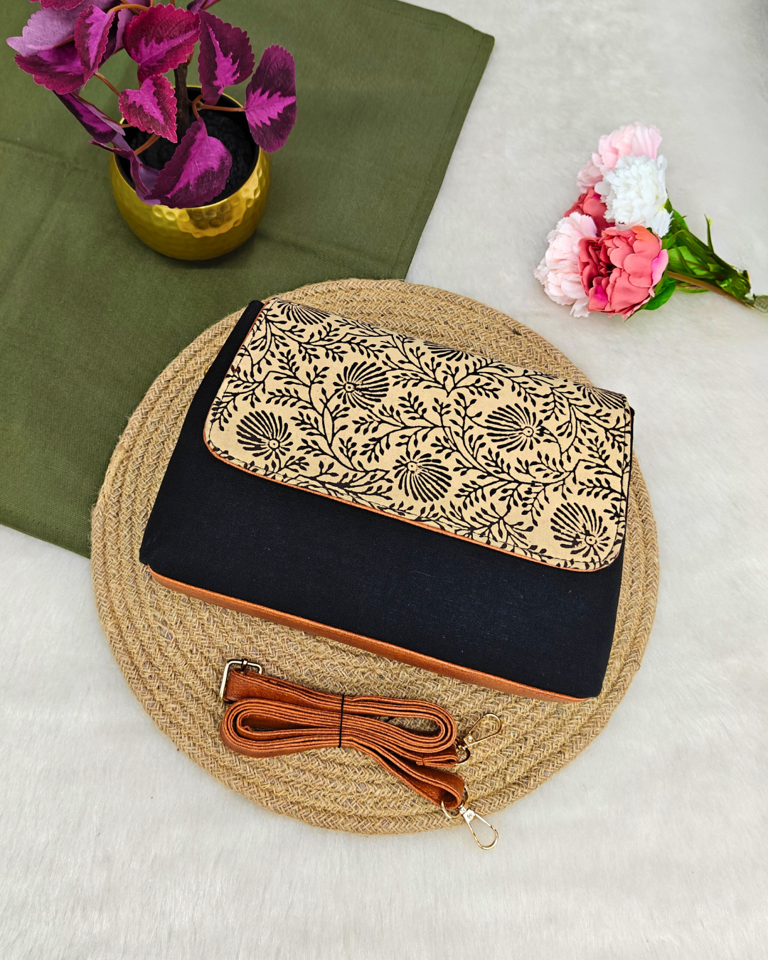 Stylish Combination Sling Bag for a fashionable look - Black - Surovi Bags
