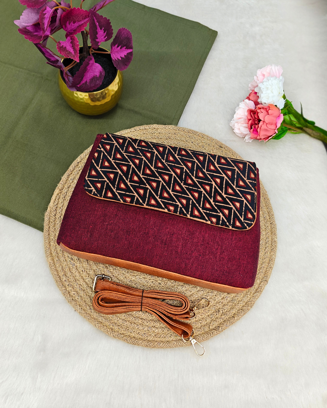 Stylish Combination Sling Bag for a fashionable look - Red Worli - Surovi Bags