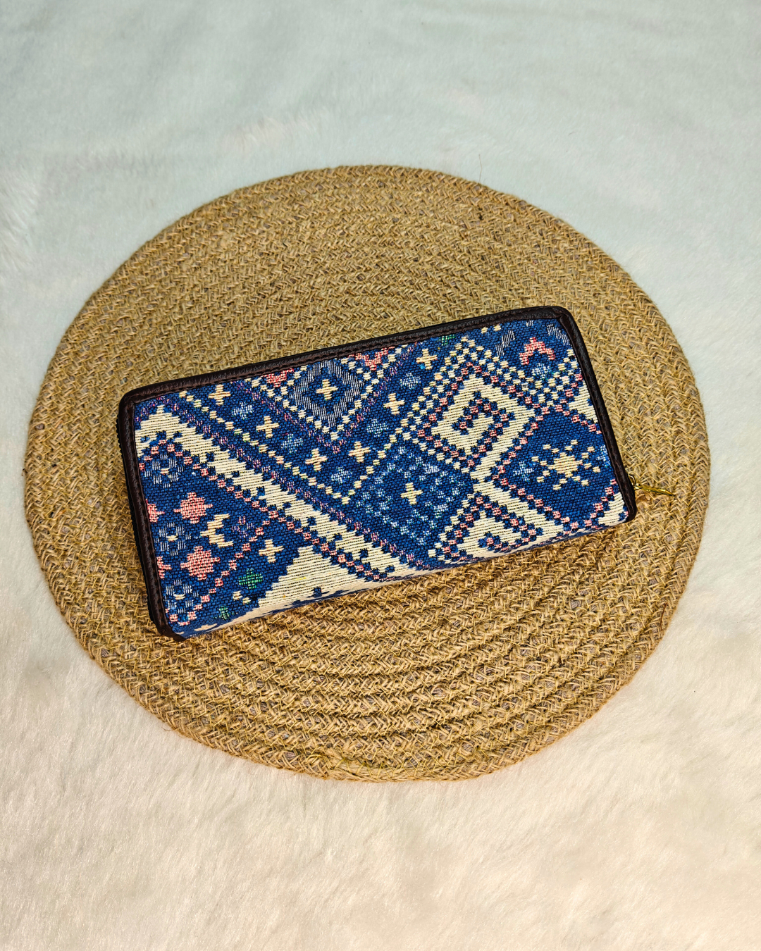 Double Zip Jacquard Wallet for Secure and Organized Storage - Multi Weave