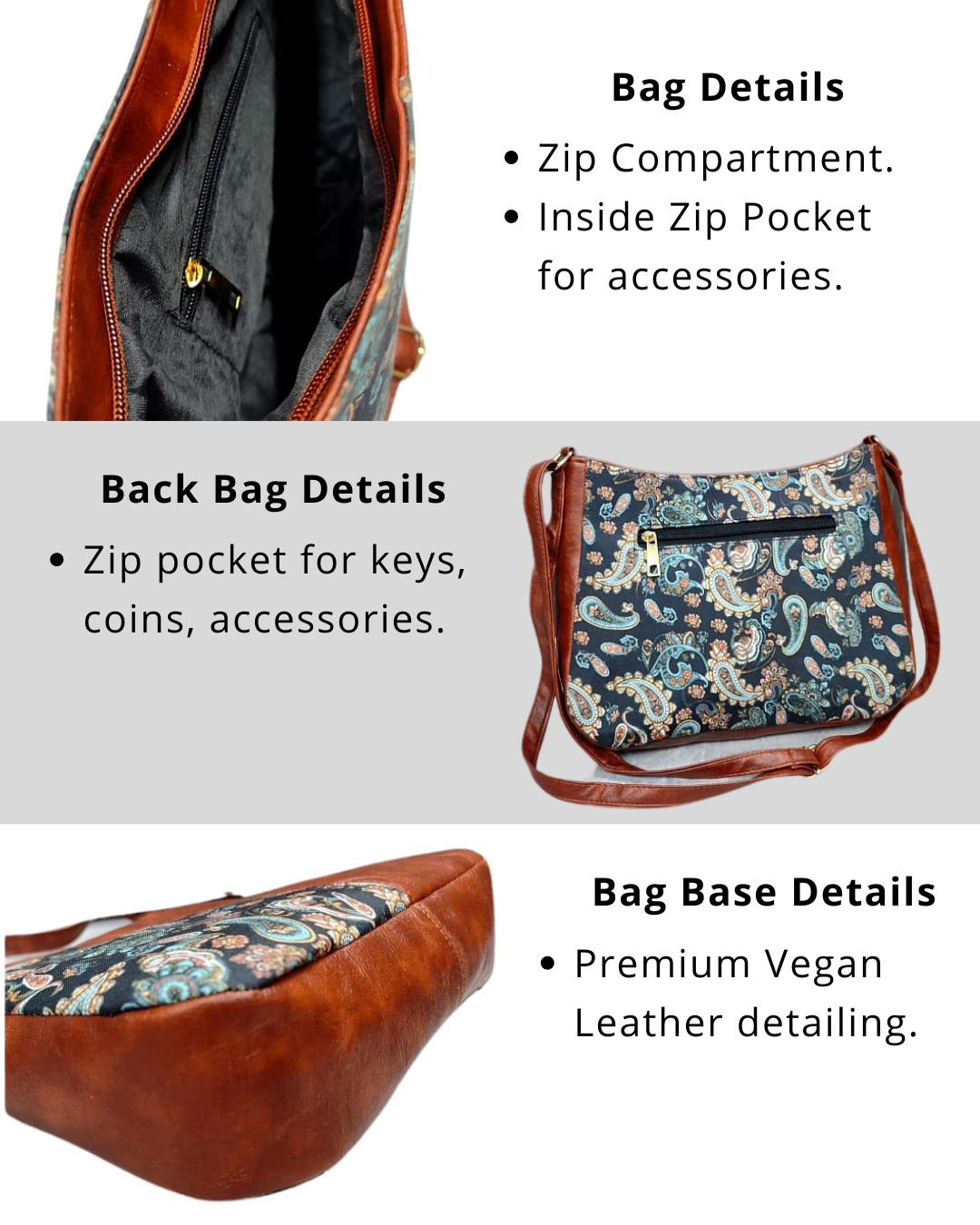 Combination Sling bag for Women - Black Butti - Surovi Bags