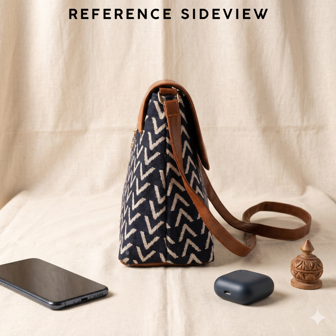 Jacquard Cross Body Flap Sling - Blue Tribal Weave