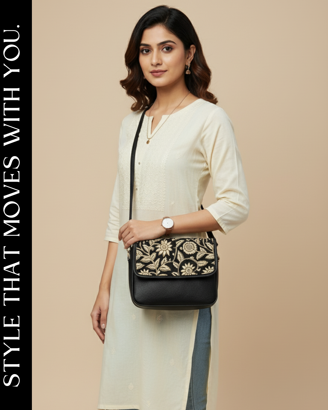 Trendy Printed Flap Sling Bag for Women - Ajrak