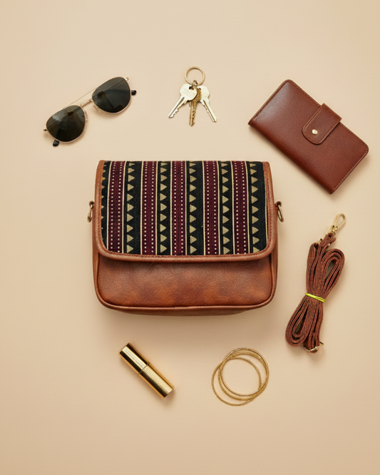 Trendy Printed Flap Sling Bag for Women - Ajrak