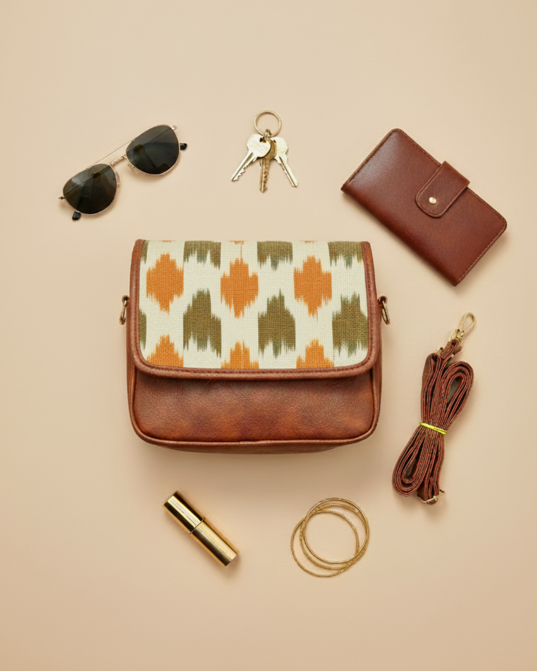 Trendy Printed Flap Sling Bag for Women - Orange