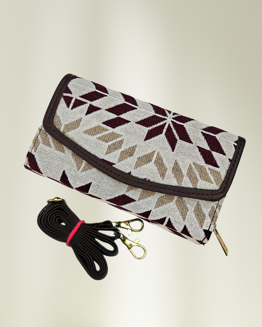 Stylish and Compact Jacquard Sling Wallet - Beige