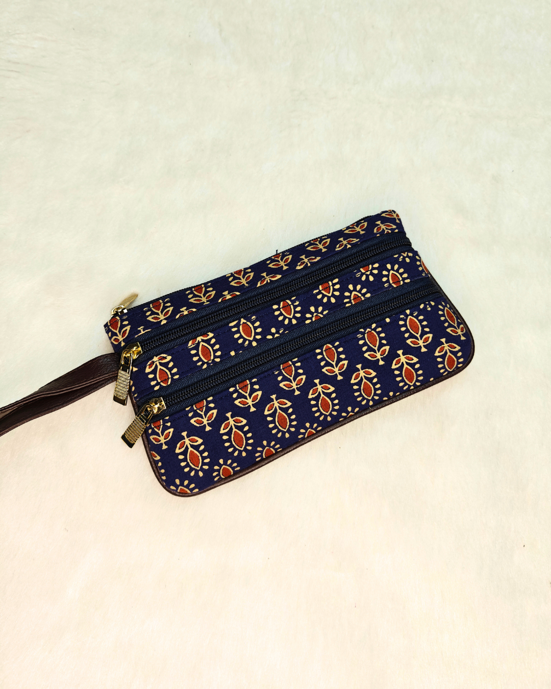 Multi Zipper Mobile Pouch For Women - Dark Blue