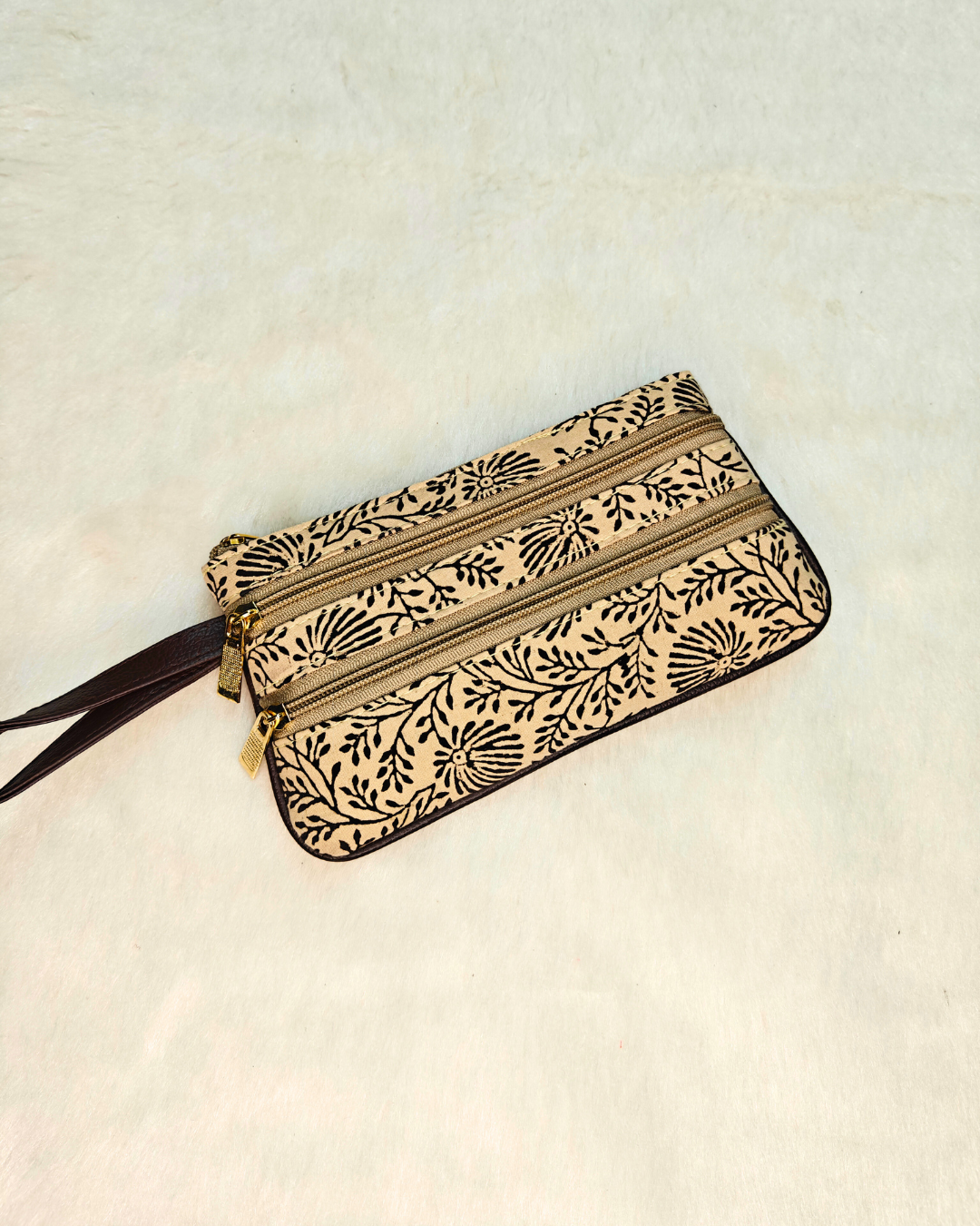 Multi Zipper Mobile Pouch For Women - Beige