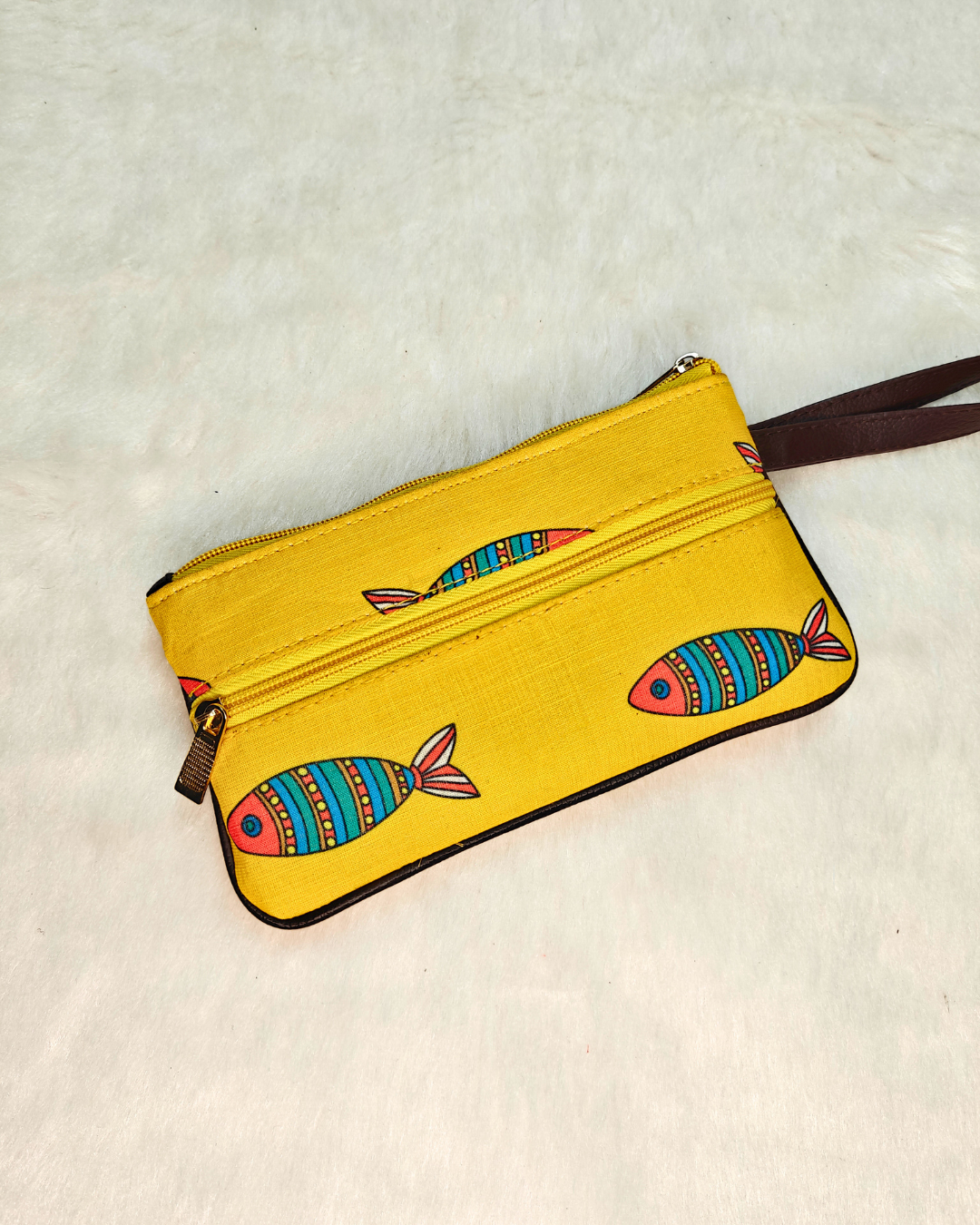 Multi Zipper Mobile Pouch For Women - Yellow