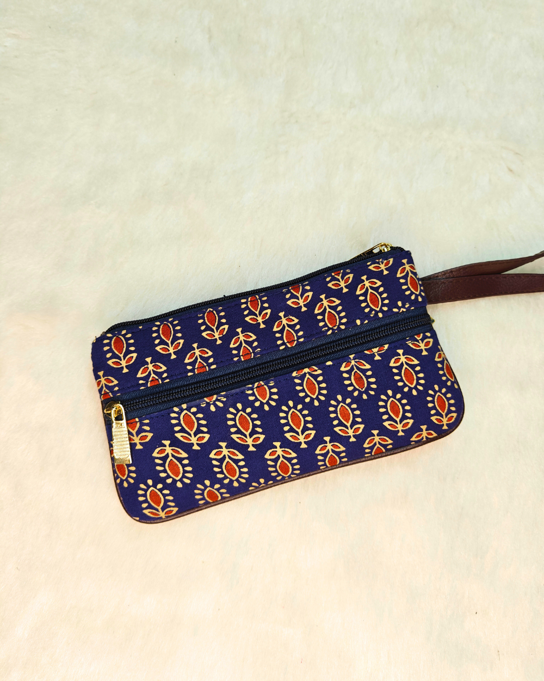 Multi Zipper Mobile Pouch For Women - Dark Blue