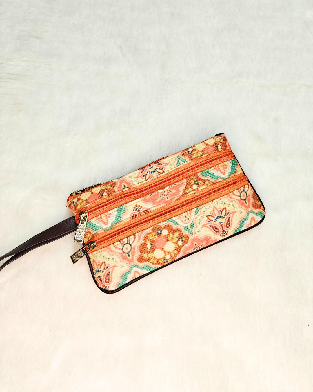 Multi Zipper Mobile Pouch For Women - Mughal Motfi