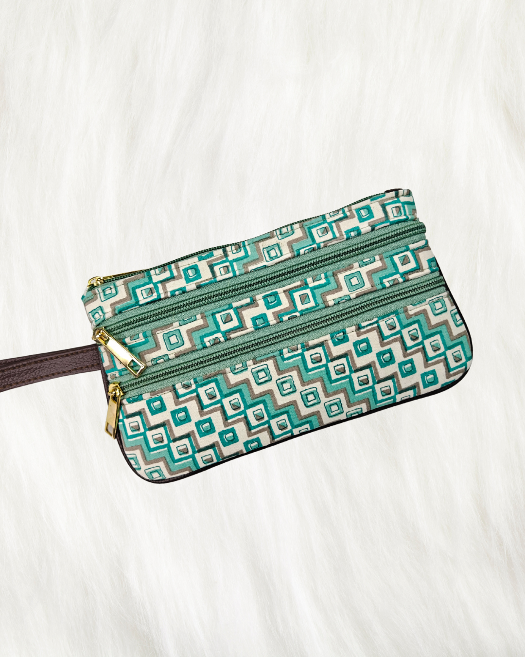 Multi Zipper Mobile Pouch For Women - Checks
