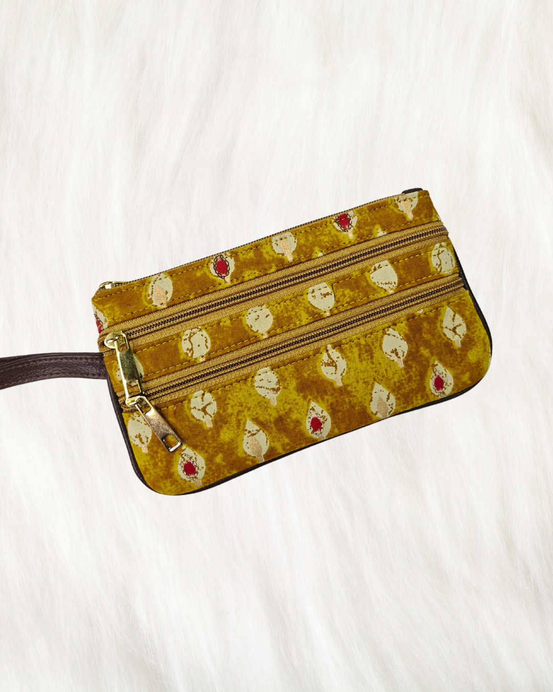 Multi Zipper Mobile Pouch For Women - Yellow