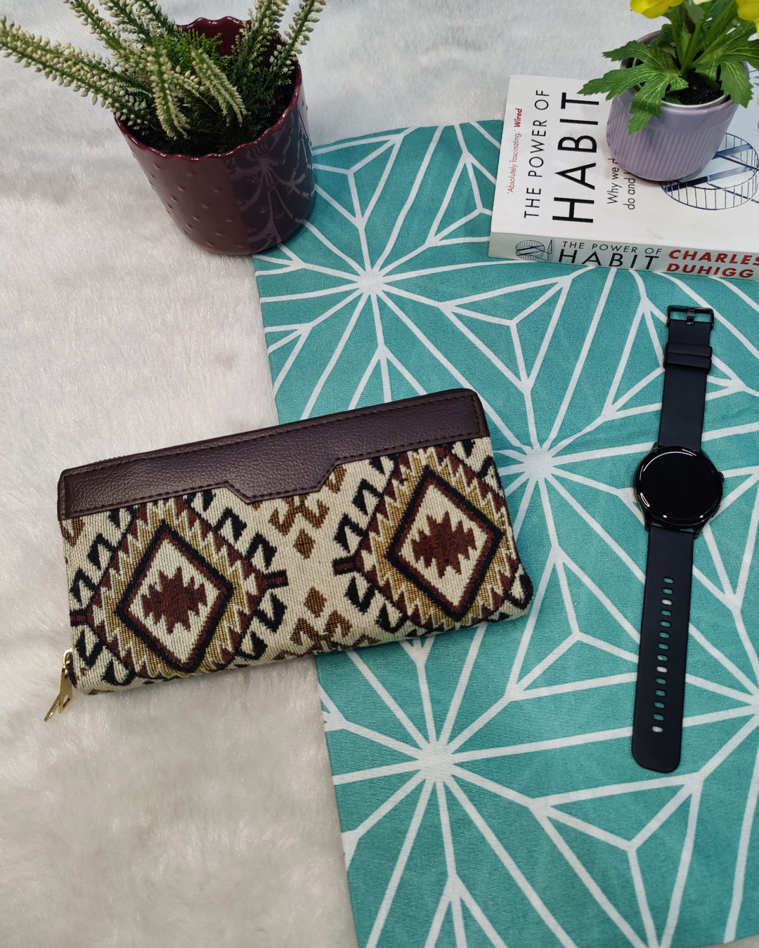 Double Zip Jacquard Wallet for Secure and Organized Storage - Cream