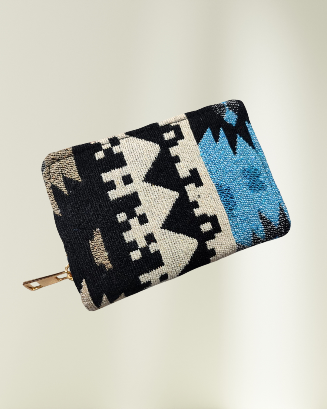 Jacquard Foldable Pocket Wallet For Women - Blue Tribal Weave - Surovi Bags