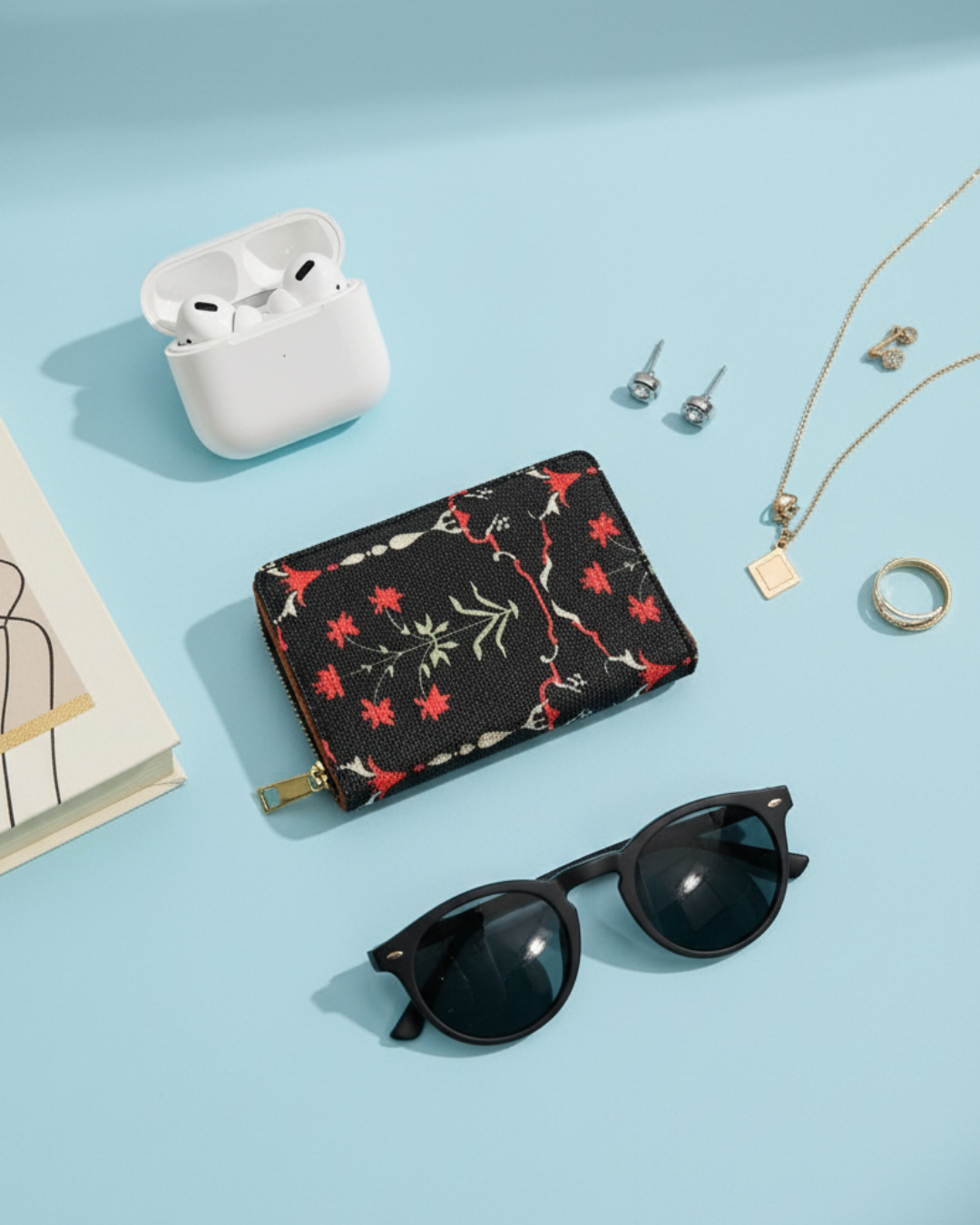 Jute Foldable Pocket Wallet For Women - Black Motif