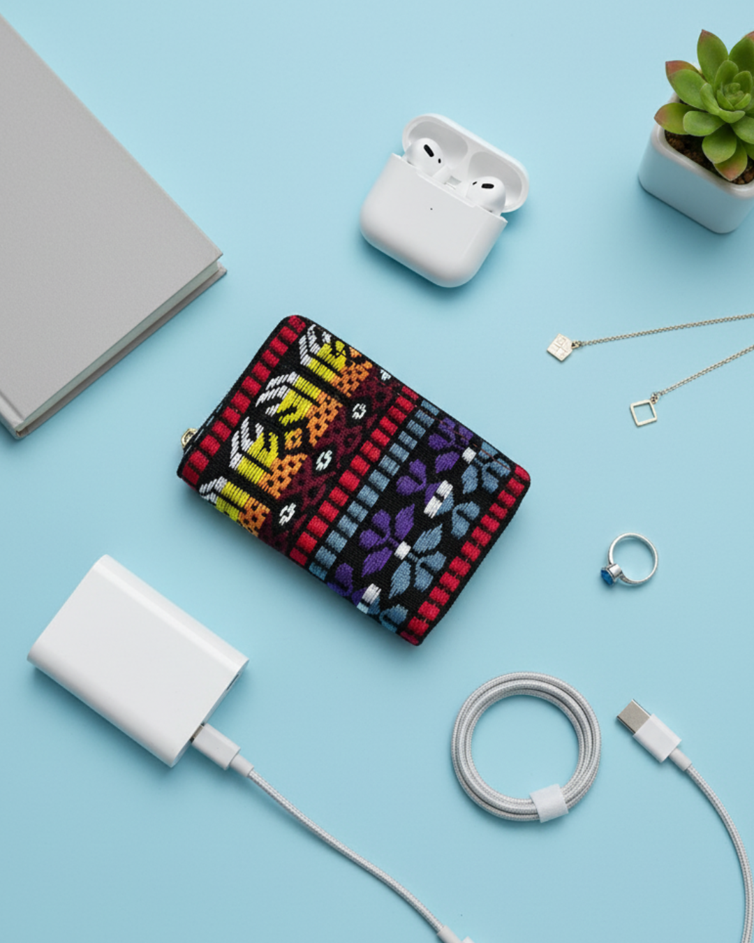 Jacquard Foldable Pocket Wallet For Women - Black Multicolor