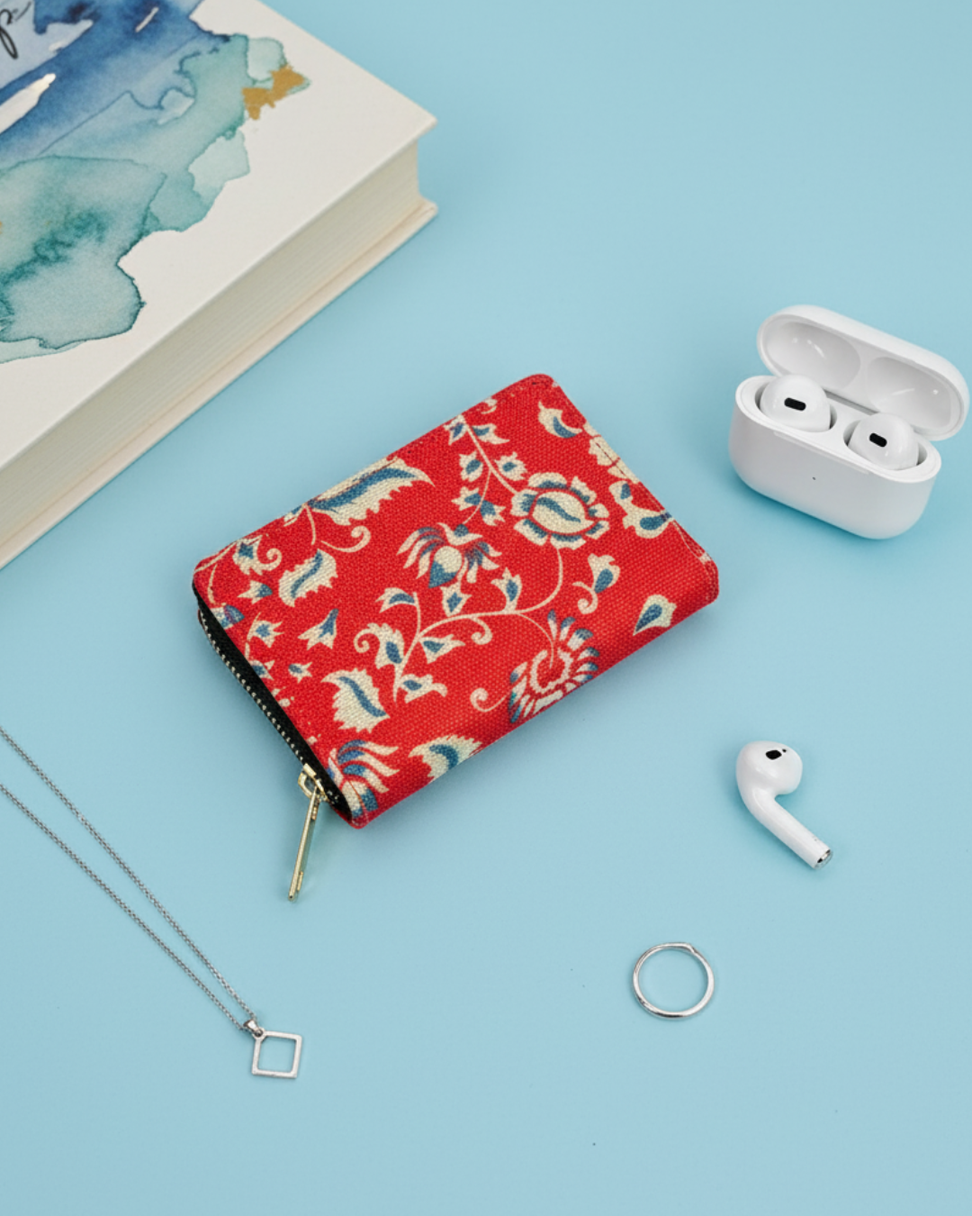 Jute Foldable Pocket Wallet For Women - Red Kalamkari