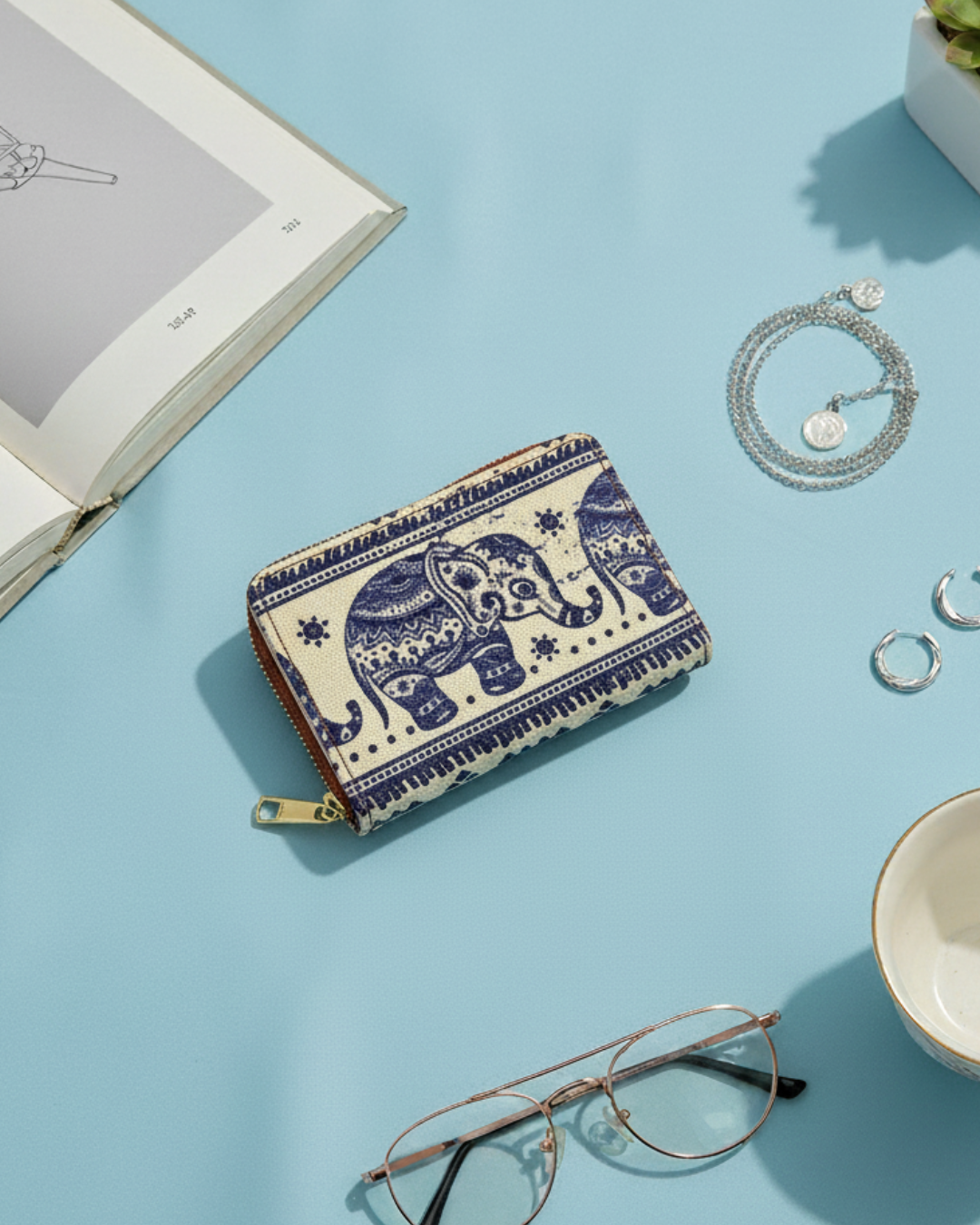 Jute Foldable Pocket Wallet For Women - Elephant