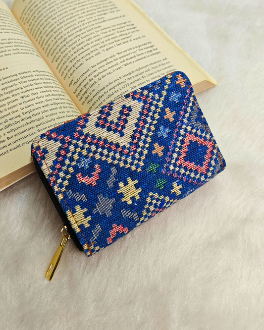 Jacquard Foldable Pocket Wallet For Women - Light Blue