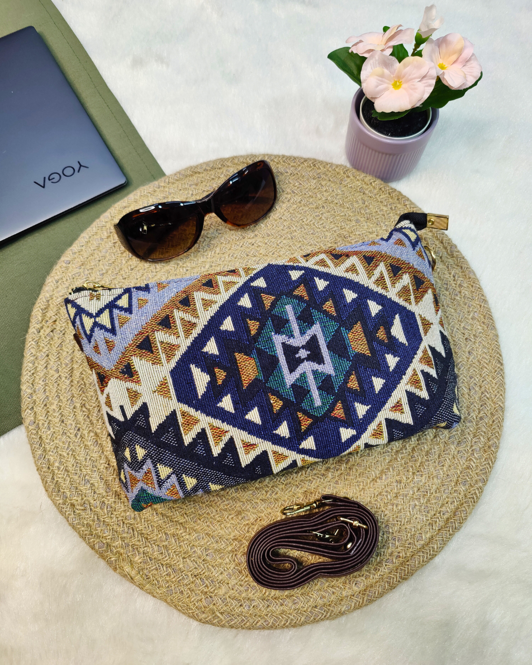 Jacquard Pouch Sling: Effortless Elegance, On-the-Go Convenience - Blue Tribal Weave