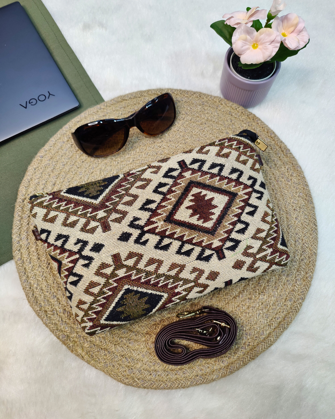 Jacquard Pouch Sling: Effortless Elegance, On-the-Go Convenience - Beige Weave