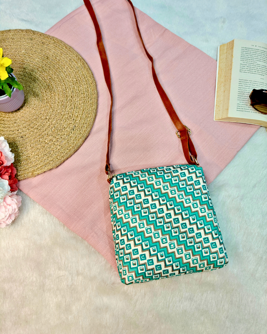 EveryDay Pouch Sling Bag for Women - Green Blockprint - Surovi Bags
