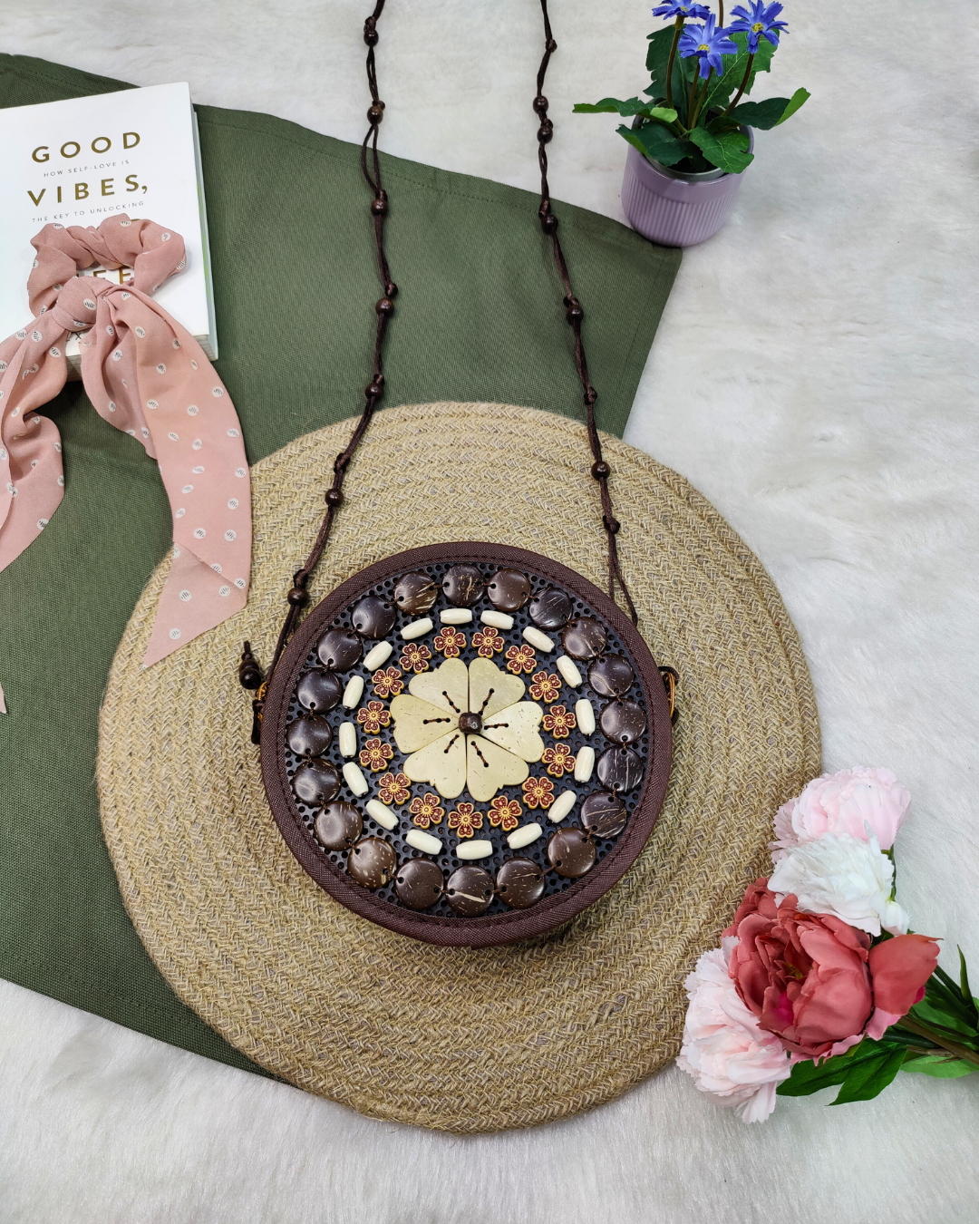 Round Sling - Coconut Shell Beaded Bags - Surovi Bags